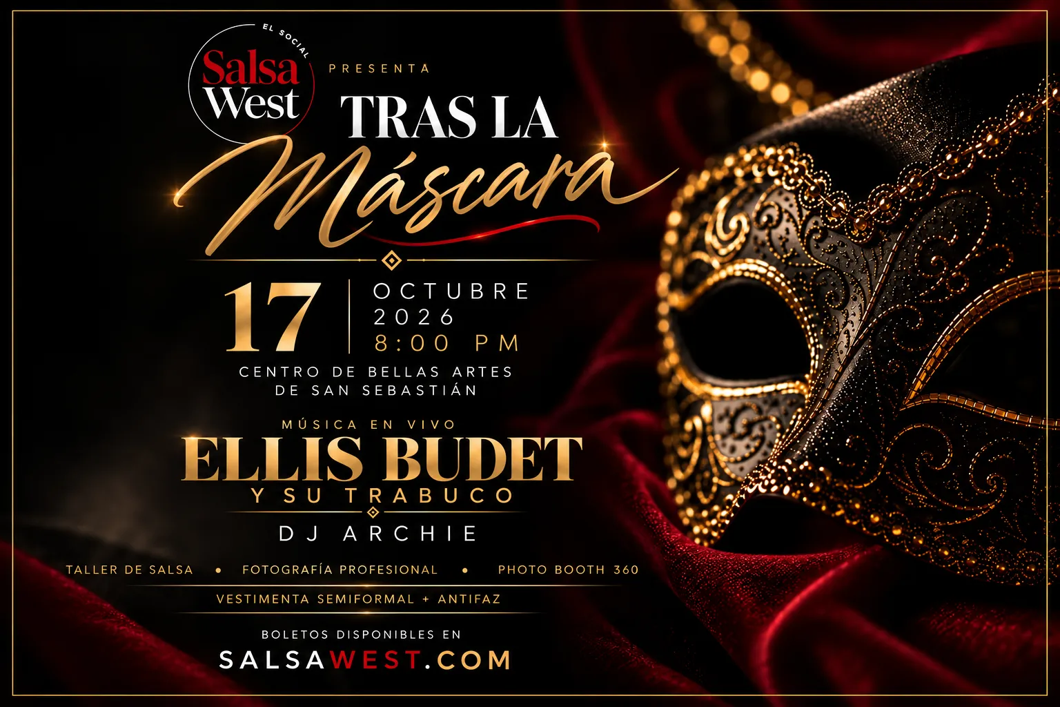 Tras la Máscara — sábado, 17 de octubre de 2026, Centro de Bellas Artes, San Sebastián, PR